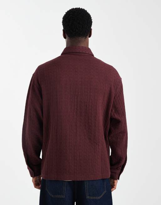 ASOS DESIGN – Vinröd skjorta i oversized fit med quiltad design, 3 av 5