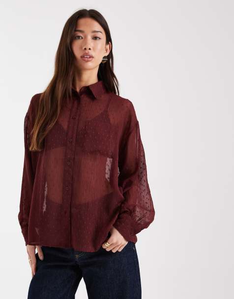 ASOS DESIGN – Vinröd skjorta i skir dobbymesh - view 1