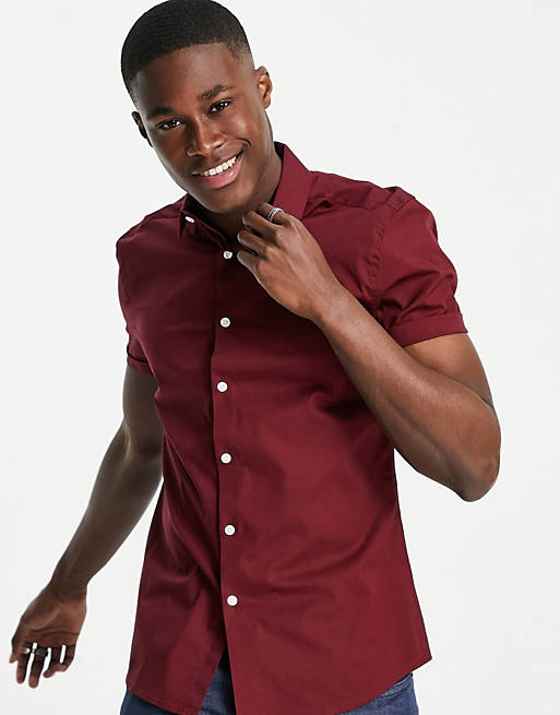 ASOS DESIGN – Vinröd skjorta med extra smal passform och stretch