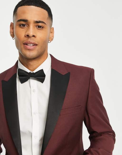 ASOS DESIGN – Vinröd smokingkavaj med extra smal passform, 3 av 4