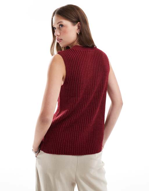 ASOS DESIGN – Vinröd, stickad kostymväst, 3 av 4