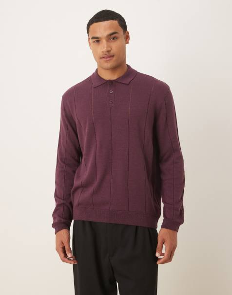 ASOS DESIGN – Vinröd, stickad pikétröja med avslappnad passform - view 1