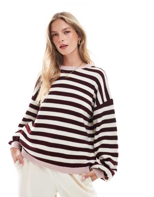 ASOS DESIGN – Vinröd, stickad tröja med suddiga ränder