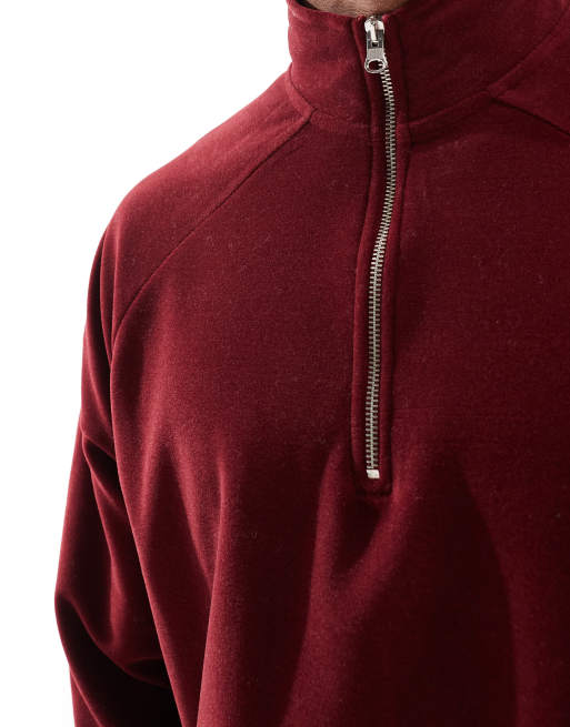 ASOS DESIGN – Vinröd sweatshirt i fleece och oversize med kvartslång dragkedja, 3 av 4