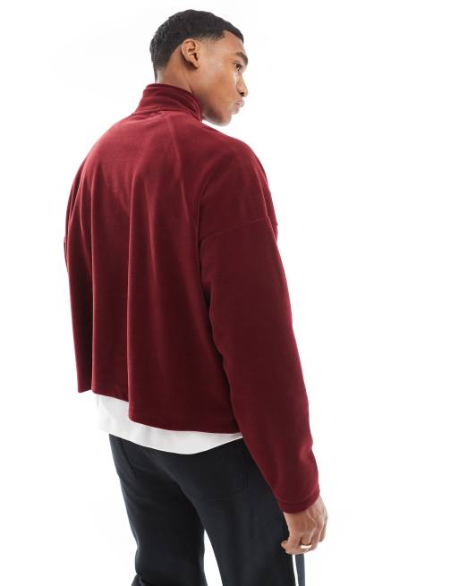ASOS DESIGN – Vinröd sweatshirt i fleece och oversize med kvartslång dragkedja, 4 av 4