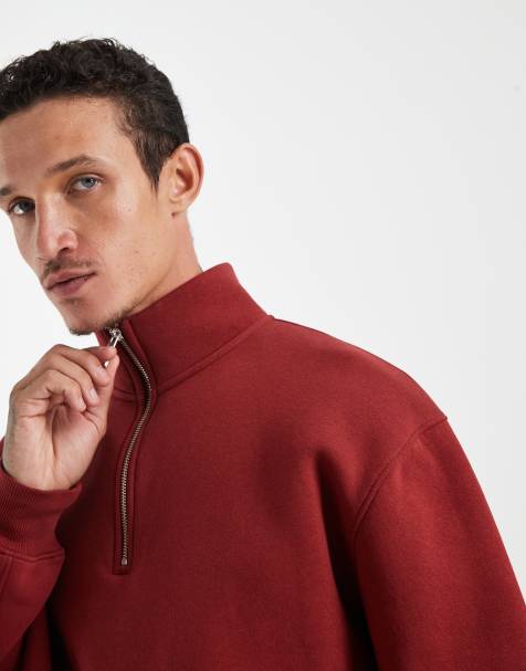 ASOS DESIGN – Vinröd sweatshirt med boxig passform och kort dragkedja - view 1