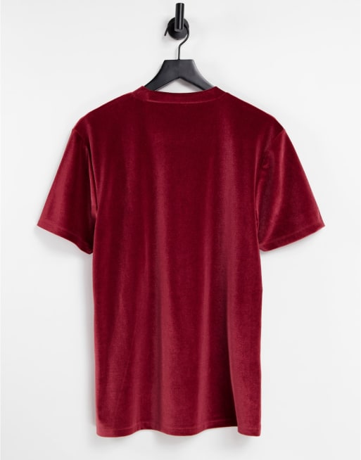 ASOS DESIGN – Vinröd t-shirt i velour, 2 av 4