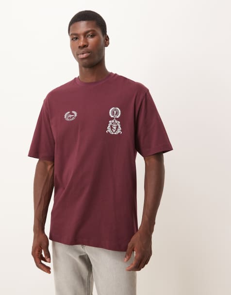 ASOS DESIGN – Vinröd t-shirt med avslappnad passform och tryckt detalj - view 1