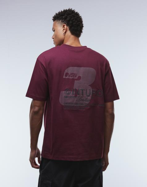 ASOS DESIGN – Vinröd t-shirt med avslappnad passform, tryck och broderi - view 1