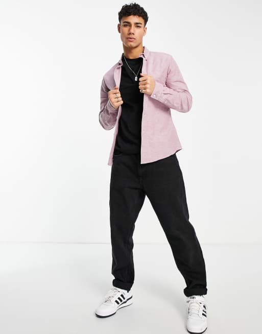 ASOS DESIGN – Vinröd textilfärgad oxfordskjorta med smal passform, 4 av 4