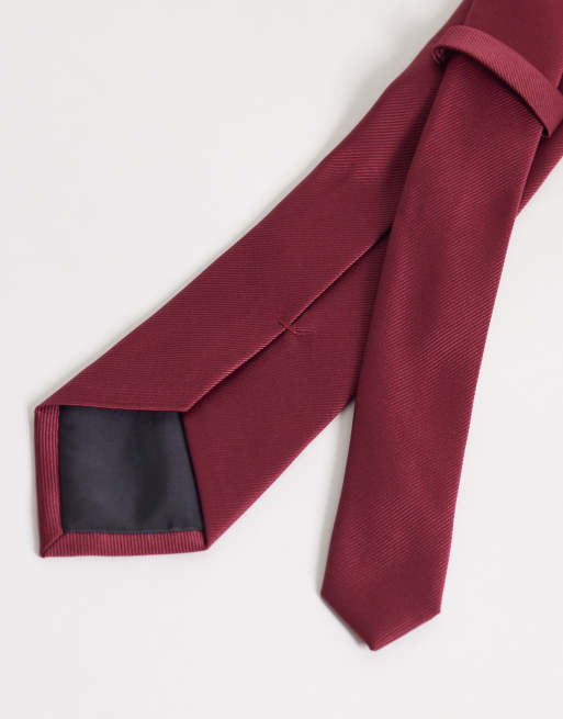 ASOS DESIGN – Vinröd, texturerad slips i satin, 2 av 3