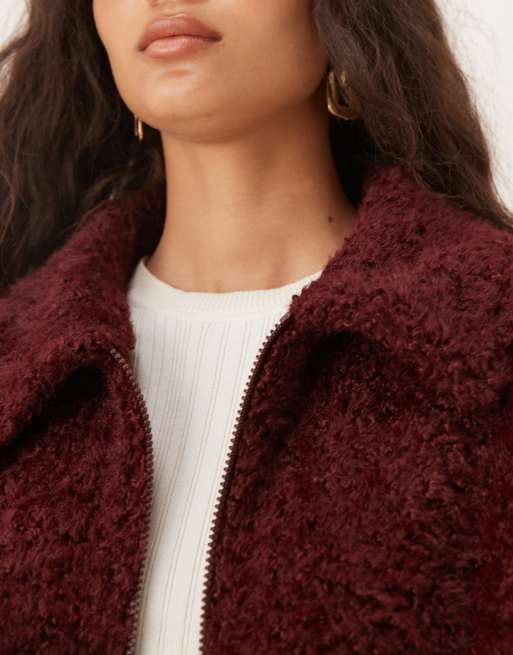 ASOS DESIGN – Vinröd topp i chenille och teddyfleece med krage, 2 av 4