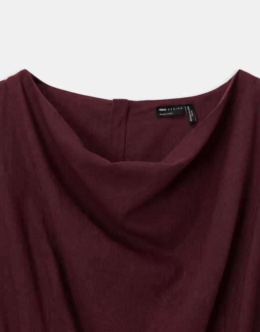 ASOS DESIGN – Vinröd topp i linnemix med tvinnat axelband, 7 av 8