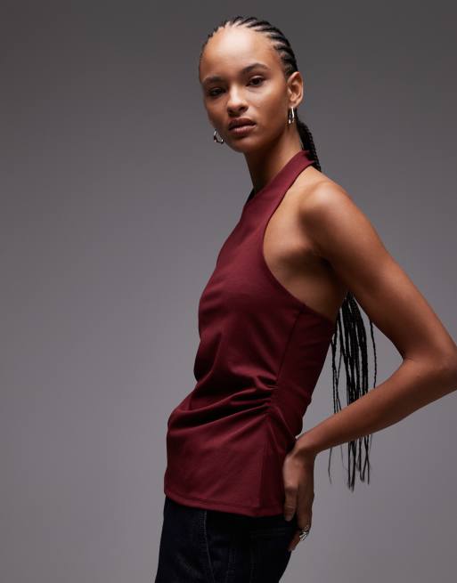 ASOS DESIGN – Vinröd topp med halterneck, del av set, 2 av 4