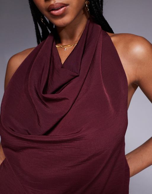 ASOS DESIGN – Vinröd topp med halterneck, drapering och spänne baktill, del av set, 3 av 4