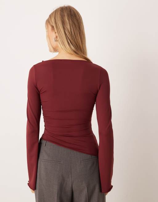 ASOS DESIGN – Vinröd topp med utställda ärmar och dragsko, 4 av 4