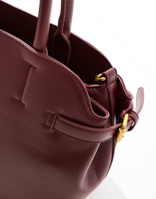 ASOS DESIGN – Vinröd toteväska i arbetarstil med innerfack och spänne, 4 av 4