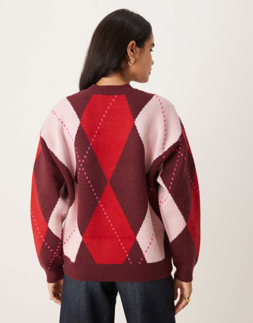 ASOS DESIGN – Vinröda, argylemönstrad tröja med "Santa Baby"-tryck, 4 av 4