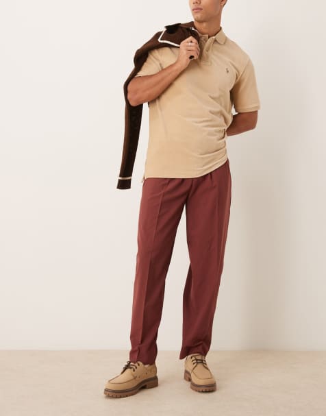 ASOS DESIGN – Vinröda, avsmalnande finbyxor i oversize med halv elastisk midja - view 1