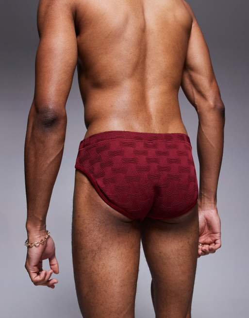 ASOS DESIGN – Vinröda badbyxor med textur , 3 av 4