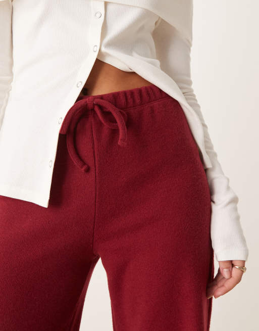 ASOS DESIGN – Vinröda, borstade byxor med vida ben, del av set, 3 av 5