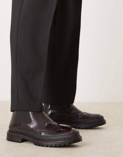 ASOS DESIGN – Vinröda chelseaboots i läder med grov sula - view 1