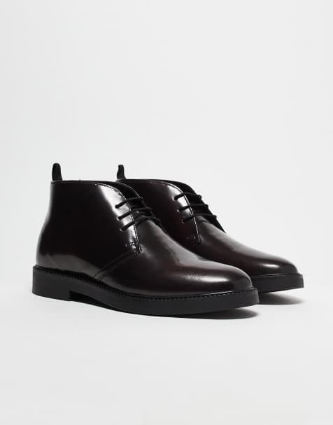 ASOS DESIGN – Vinröda chukka-boots i läder med snörning - view 1