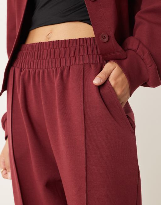 ASOS DESIGN – Vinröda, dubbelstickade byxor med vida ben, 5 av 5