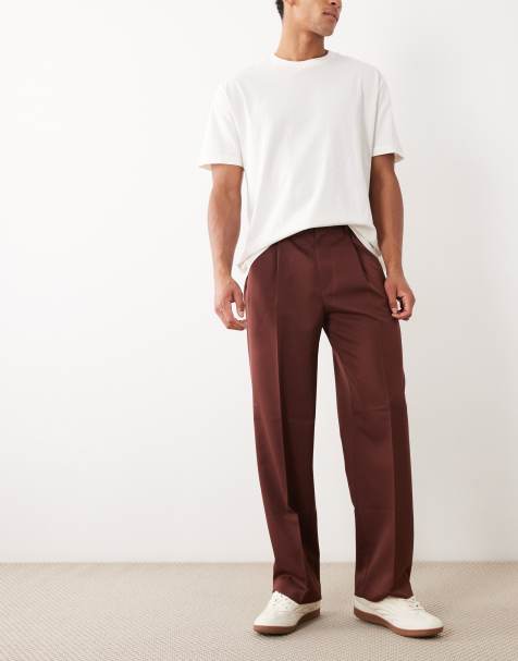 ASOS DESIGN – Vinröda finbyxor med vida ben och veck - view 1