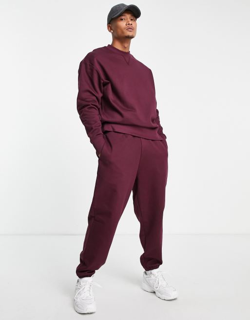 ASOS DESIGN – Vinröda grova mjukisbyxor i oversize