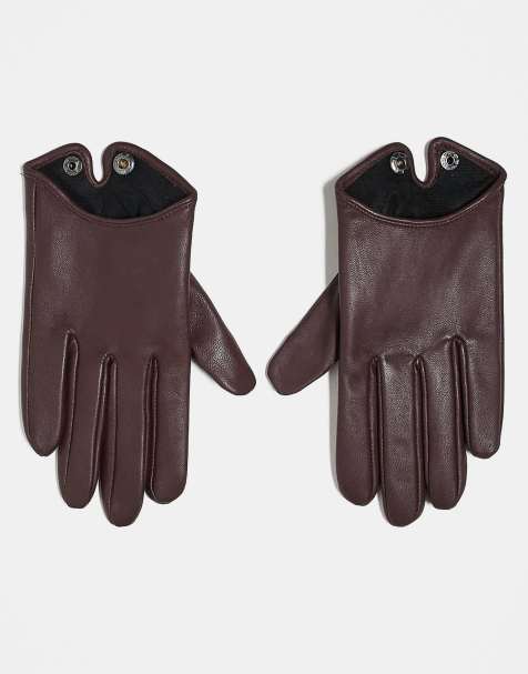 ASOS DESIGN – Vinröda handskar i läder med pekskärmsfunktion - view 1