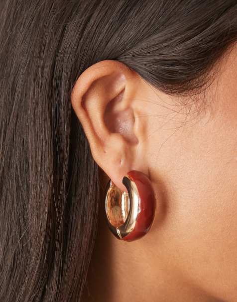 ASOS DESIGN – Vinröda och guldfärgade, grova creoler - view 1