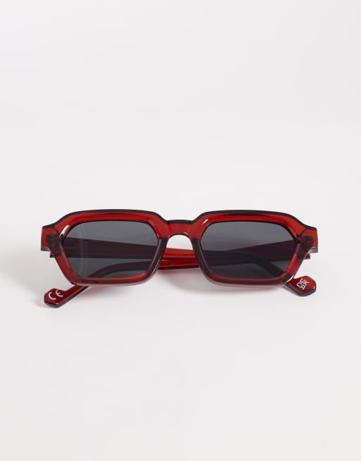 ASOS DESIGN – Vinröda, rektangulära solglasögon med blå glas, 3 av 3