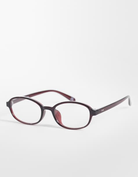 ASOS DESIGN – Vinröda, rektangulära solglasögon med genomskinliga glas - view 1
