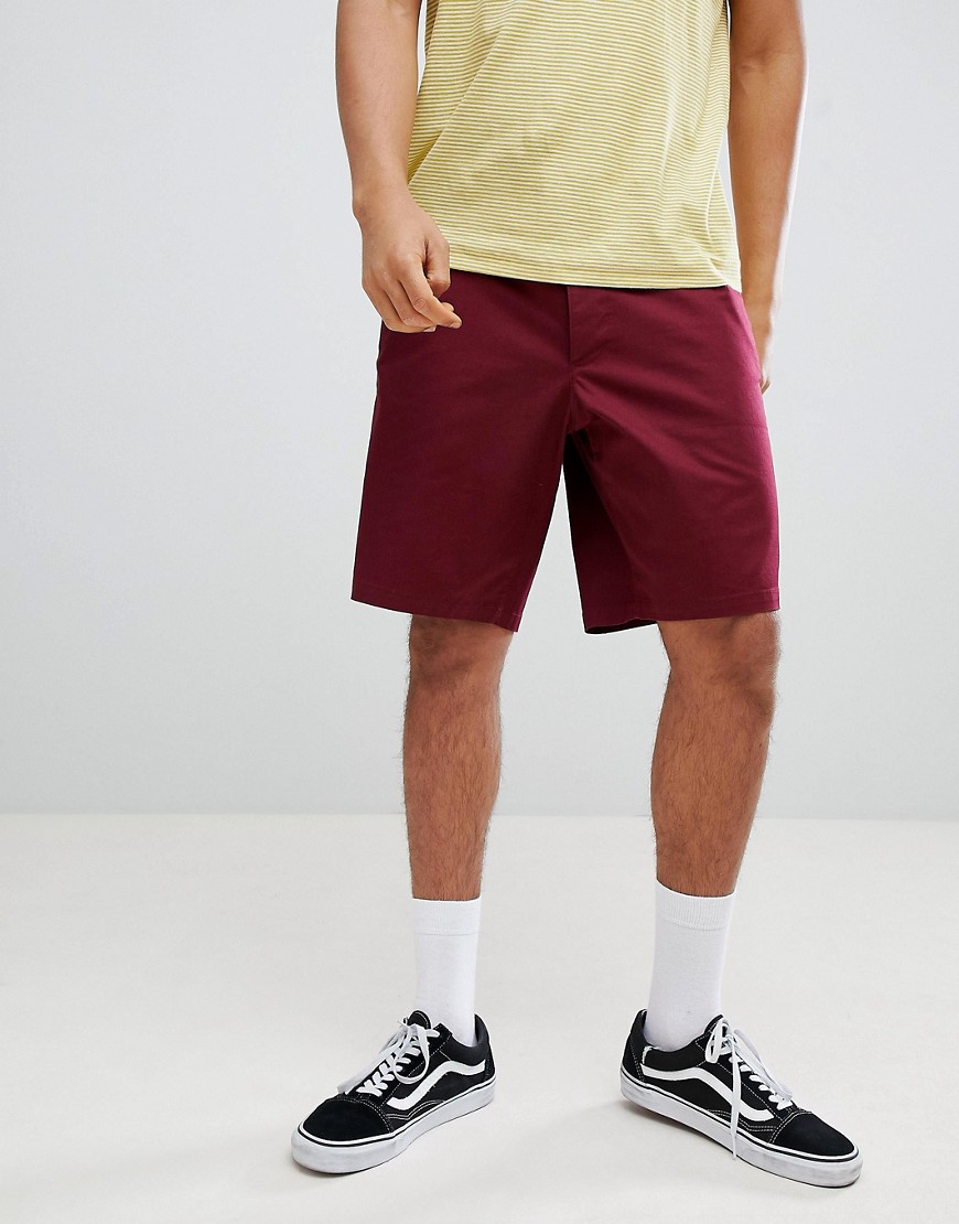 ASOS DESIGN – Vinröda shorts i lång modell med smal passform