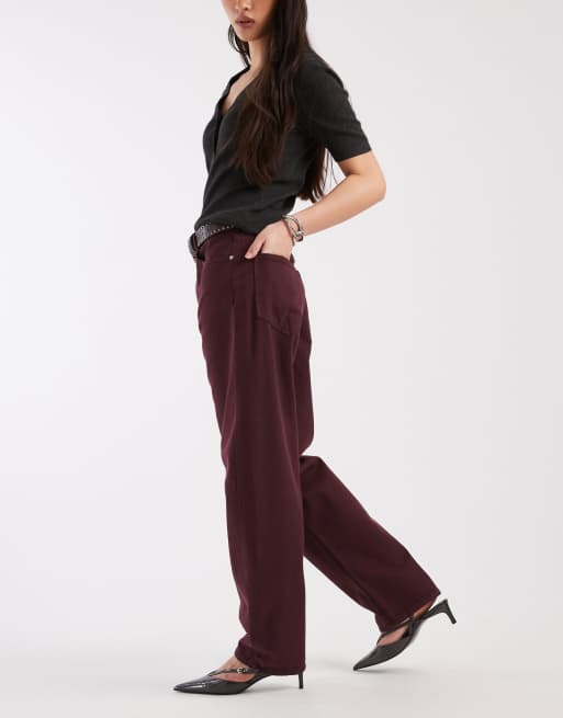 ASOS DESIGN – Vinröda, smala jeans med barrelben, 3 av 5