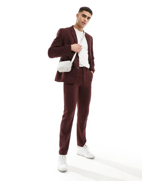 ASOS DESIGN – Vinröda, smala kostymbyxor i yllemixad twill - view 1