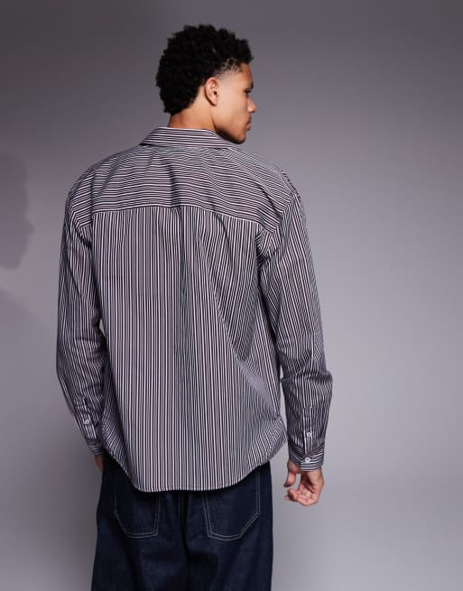 ASOS DESIGN – Vinrödrandig, avslappnad skjorta med broderi på bröstet, 3 av 5