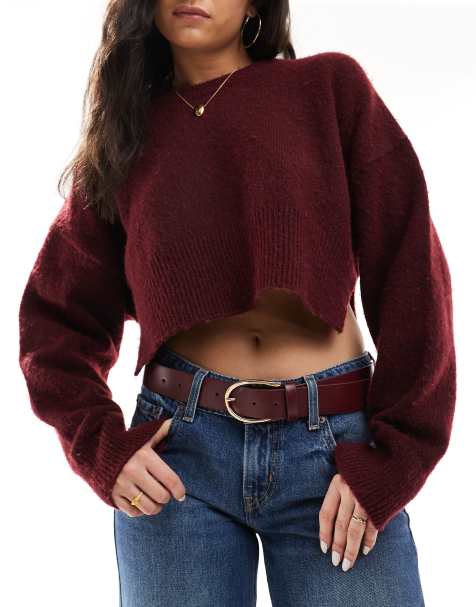 ASOS DESIGN – Vinrött höft- och midjeskärp med halvmåneformat spänne - view 1