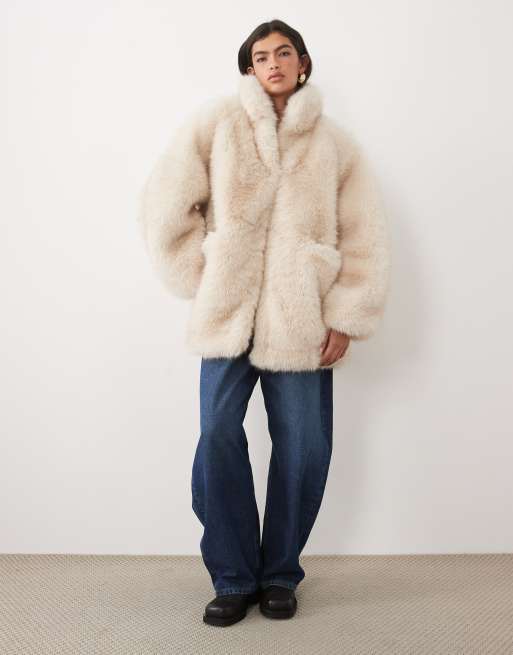 ASOS DESIGN vintage 80s faux fur jacket in buttermilk, 3 of 4