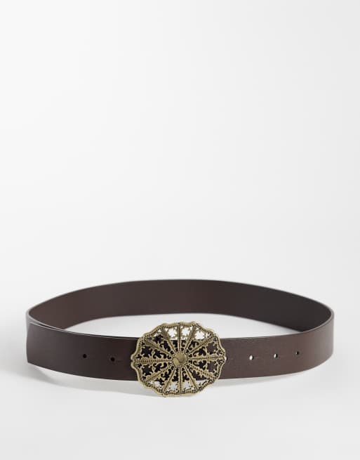 ASOS DESIGN vintage bælte med spænde i brun til talje og hofte