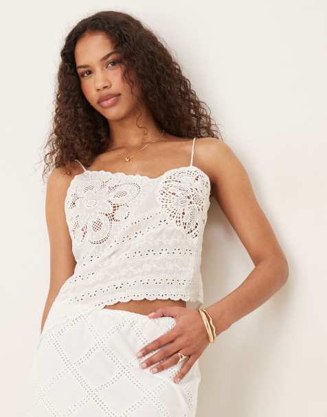 ASOS DESIGN - Vintage cami met gepatcht kant in crème - view 1
