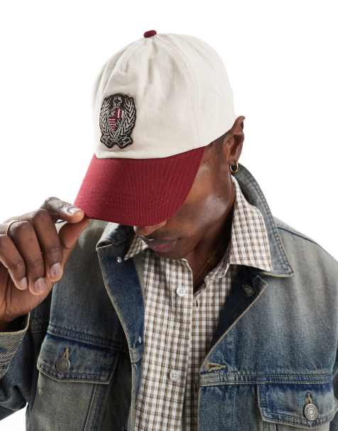 ASOS DESIGN - Vintage casual baseballpet in ecru met contrasterende bordeauxrode klep en embleem - view 1