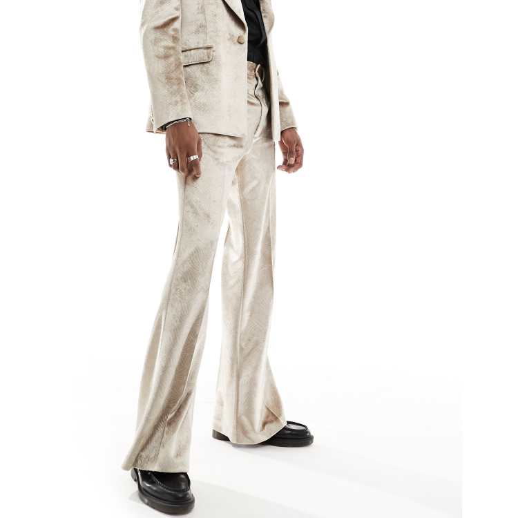 ASOS DESIGN vintage flare embossed velvet suit pants in gold