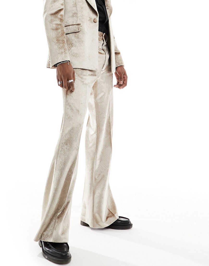 ASOS DESIGN vintage flare embossed velvet suit trouser in gold