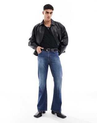 Asos Design Vintage Flare Jeans In Dark Wash Blue