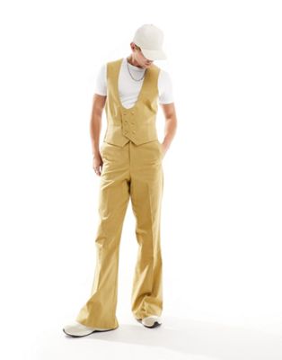 Men’s Vintage Style Suits, Classic Suits ASOS DESIGN vintage flare suit pants in slubby texture in stone-Neutral $49.99 AT vintagedancer.com