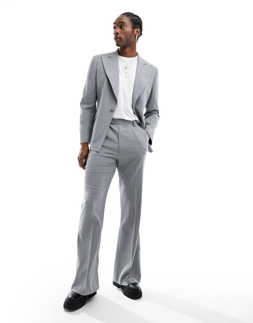 ASOS DESIGN vintage flare suit trousers in light grey