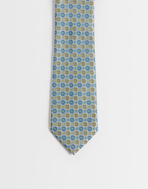 ASOS DESIGN vintage floral geometric tie in blue and yellow