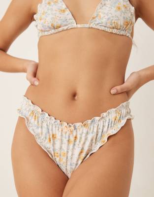 Shop Asos Design Vintage Floral Scrunch Cheeky Bikini Bottoms-multi
